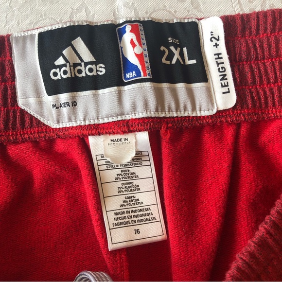Adidas NBA Men’s Size 2XL Red Sweatpants Elastic Waist 2” + Length 3 Stripes - Picture 3 of 16
